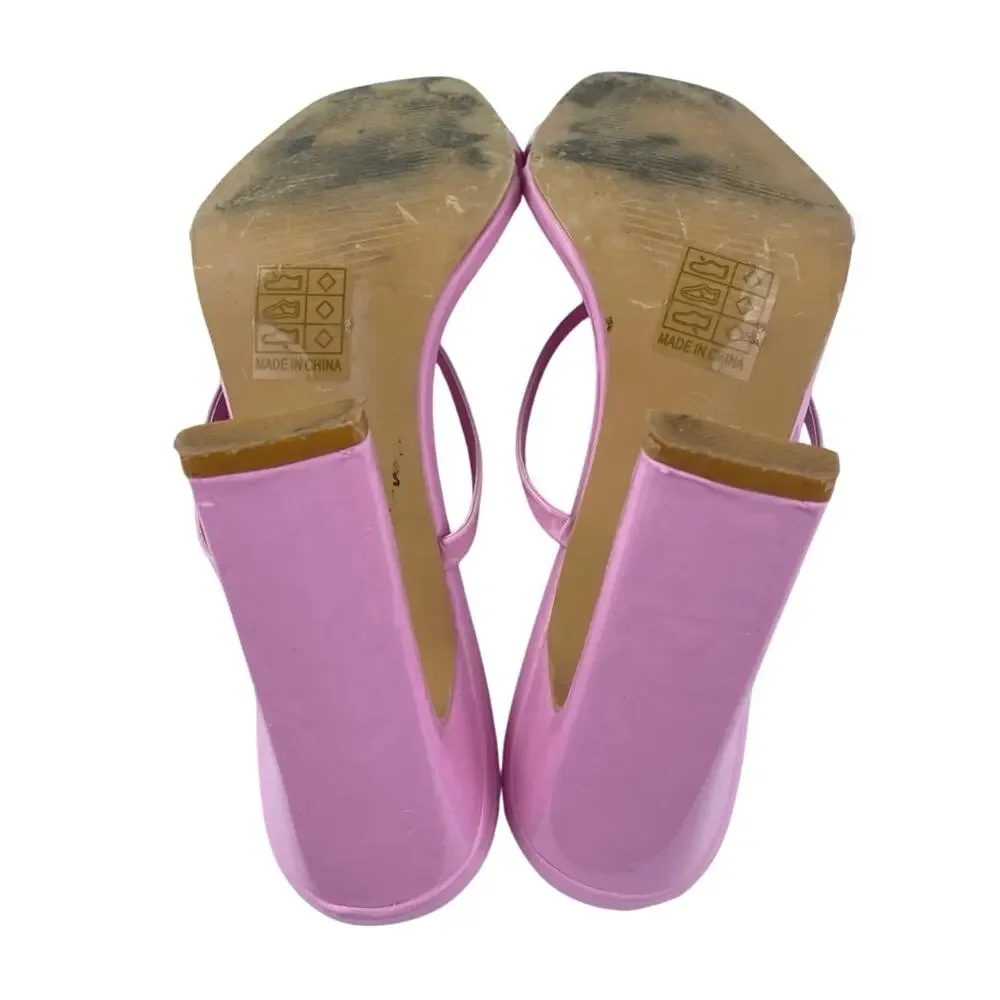 Superdown Sofia Pink Strappy Leather Slip On Square Toe High Heels Sandals Sz 7